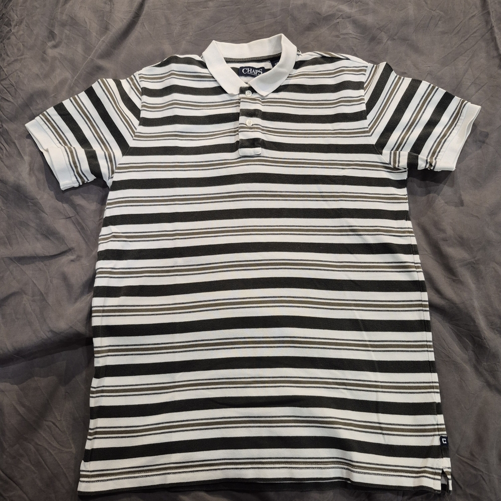 Chaps Black and White Striped Polo